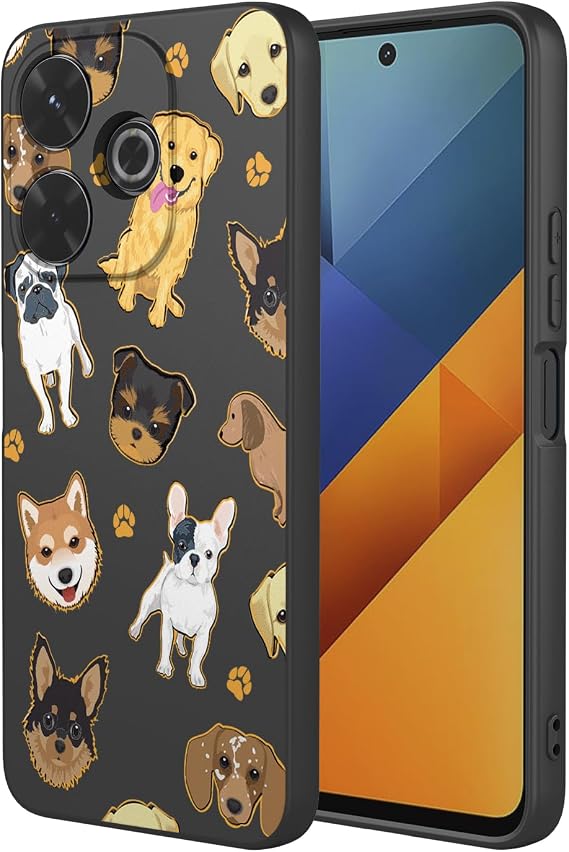 スマホケース Redmi Note 14 ケース、耐衝撃性 フレキシブル バンパー TPU ソフトケース ドッグ パターン 電話ケース Xiaomi Redmi Note 14用 ブラック ドッグ