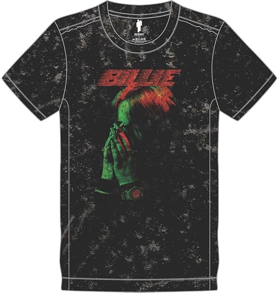 Billie Eilish Men's Hands Face (Snow Wash) Vintage T-Shirt X-Large Black