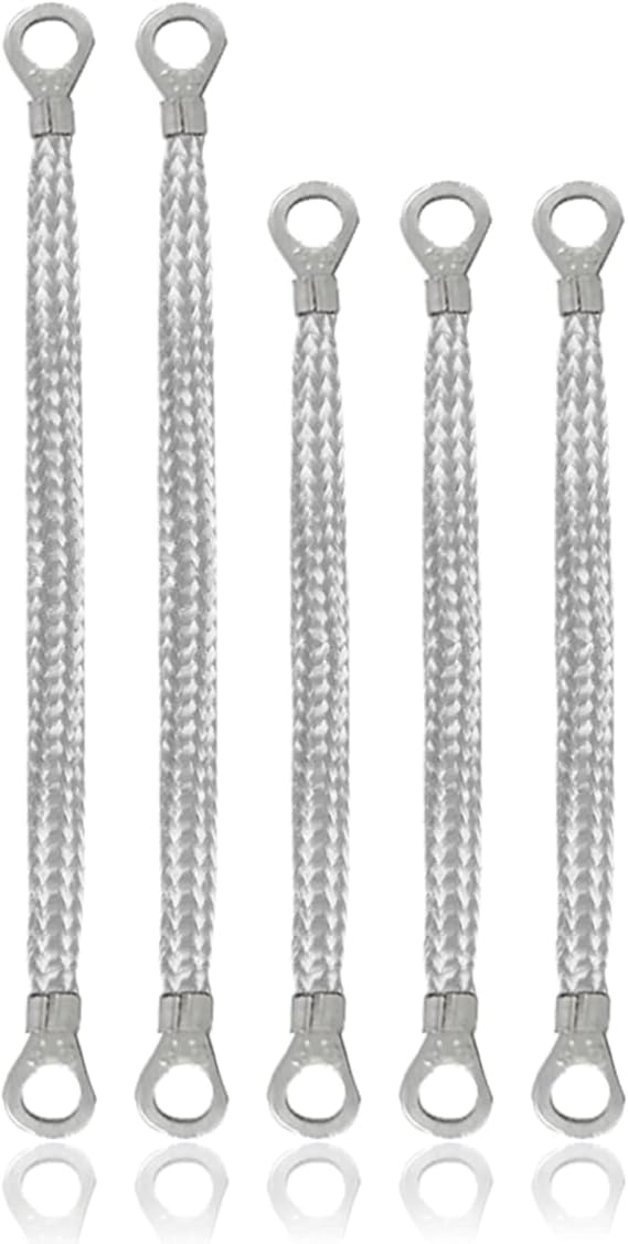 HAOBO 5PCS Universal Automotive Ground Straps, Ground Wire, 3pcs 10"x1/2" & 2pcs 13"x1/2" Tinned Copper Vehicle Grounding Cable Straps, Flat Braided Copper Ground Strap Fit for Most Vehicles