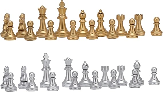 VGEBY Chess Pieces, 32 Pieces, 1.93in, Gold & Silver, Wearproof, Compact, International Chess Set for Adults & Kids