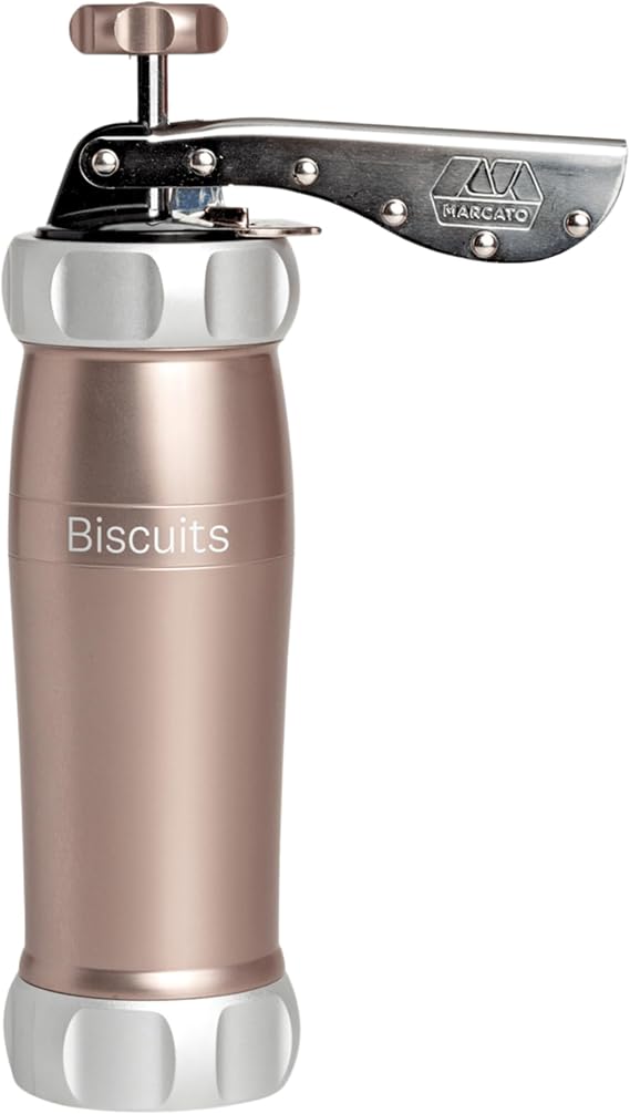 Marcato Biscuit Cookie Press Design Line, Powder Pink. MADE IN ITALY, 20 Shapes, 2 Cookie Sizes, FoodGrade Anodized Aluminum, Easy to Use & Clean, Fast Homemade Cookie Maker