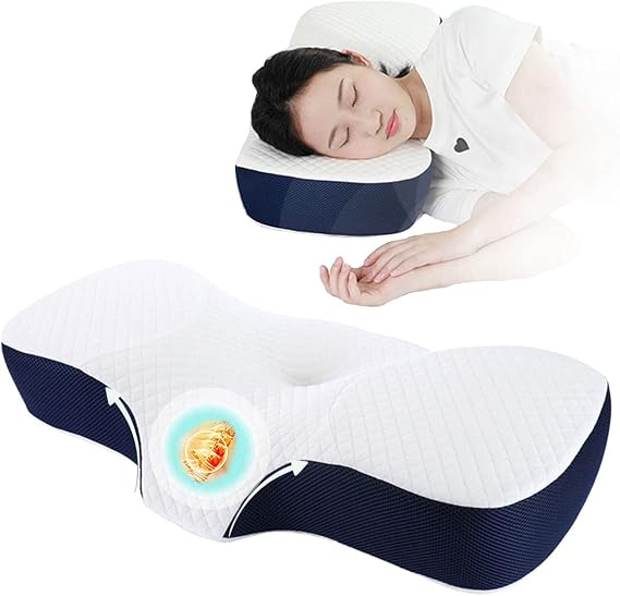 Memory Foam Pillow for Neck Pain Relief - Orthopedic Contour Cervical Support - Ergonomic Design with Washable Cover for Side and Back Sleepers