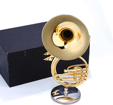 Miniature Sousaphone with Stand and Case Brass Mini Musical Instrument Sousaphone Replica Collectible Figurines Model Music Birthday Gifts Home Decoration Display Ornament 3.94"x1.89"