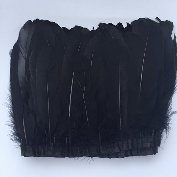 Shekyeon Duck Goose Feather Trim Fringe Sewing Craft 2 Yards (Black)