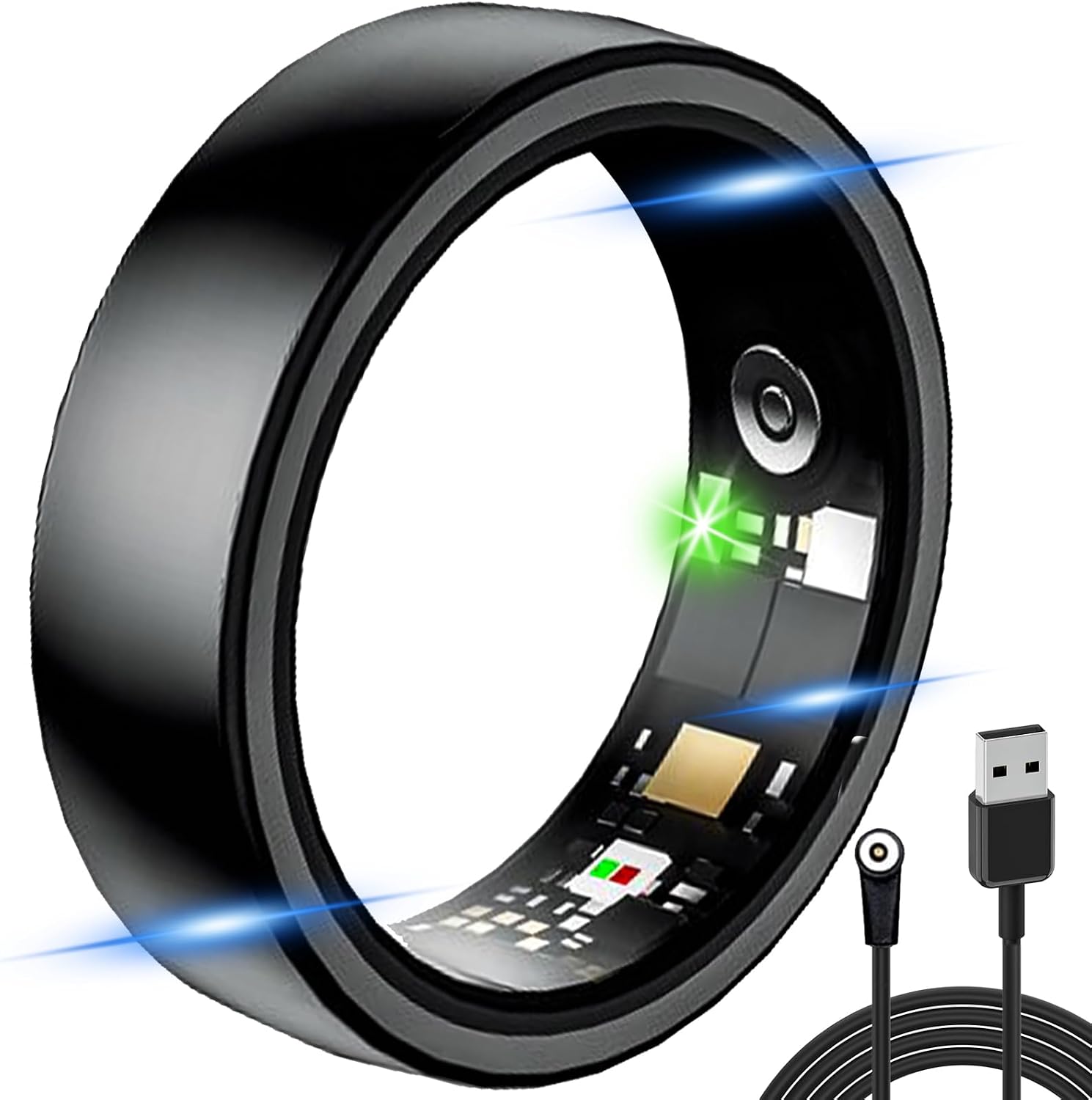 Smart Ring, 2025 Update Waterproof Smart Ring Health Tracker, with Sleep Heart Rate Monitor, Blood Pressure, Blood Oxygen, Step Counting, Suit for Men and Women Black, Size 10