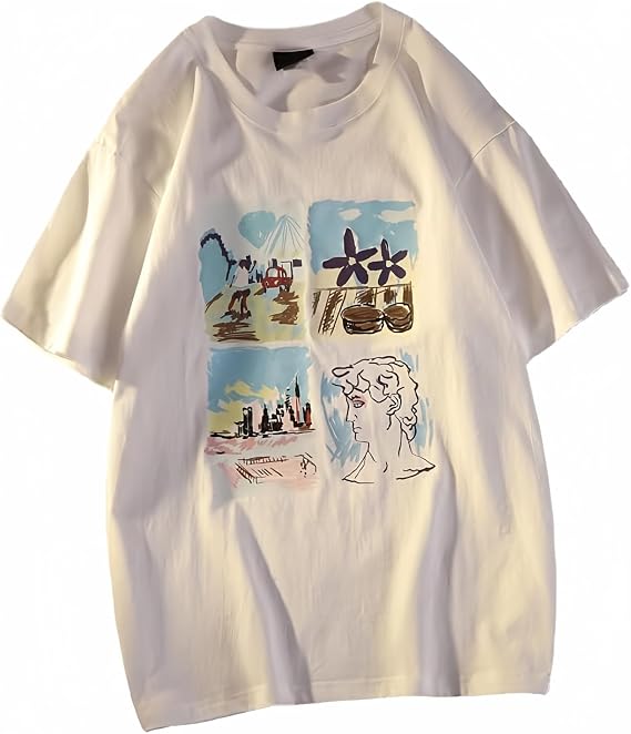 Women Vintage Short Sleeve T-Shirt Summer Print Oversized Tee Harajuku Japenese Streetwear Aesthetic Indie Pullover Top