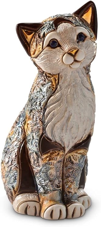 Handmade Sculpted Ceramic Calico Cat Sitting Figurine - Art - Decor - Gift