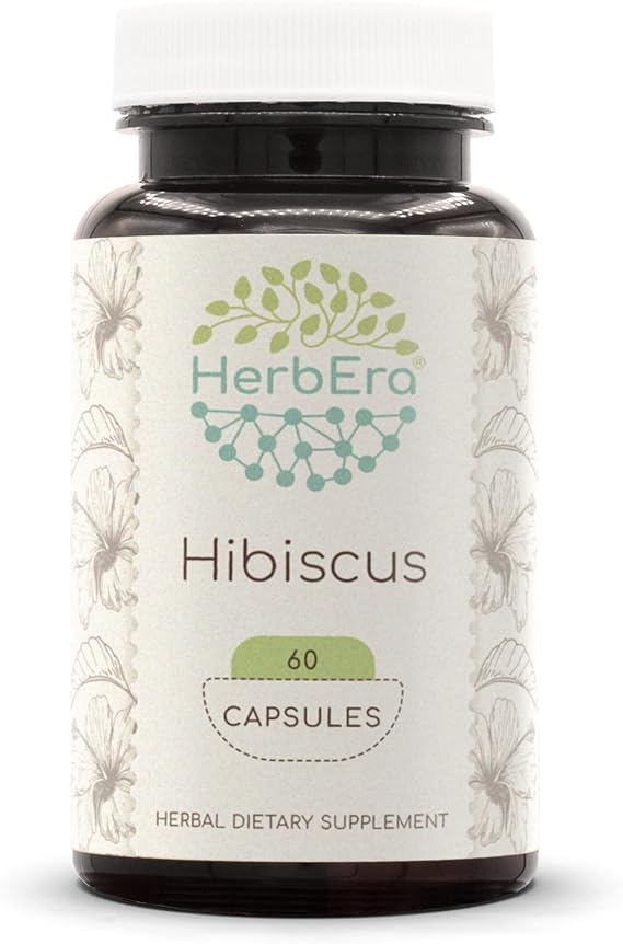 HerbEra Hibiscus 60 Capsules, 500 mg, Hibiscus (Hibiscus Sabdariffa) Dried Flower (60 Capsules)