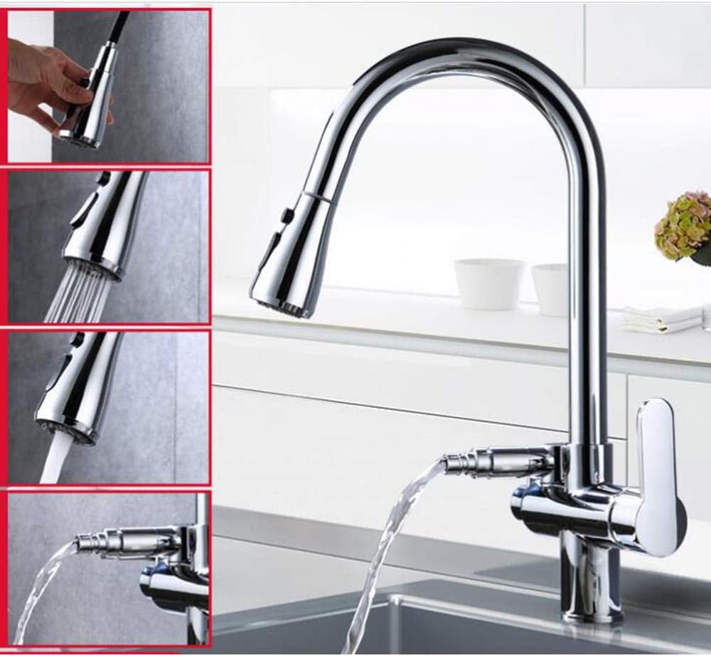 Kitchen Faucets with Pull Down Sprayer Pull-out dishwasher faucet, with dishwasher connection, hot and cold faucet, multi-function 2 mode sink faucet-Chrome A
