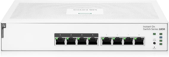 HPE Networking Instant On Switch Series 1830 8-Port Gb Smart-Managed Layer 2 Ethernet Switch with PoE | 8X 1G | 4X CL4 PoE (65W) | Fan-Less | US Cord (JL811A#ABA)