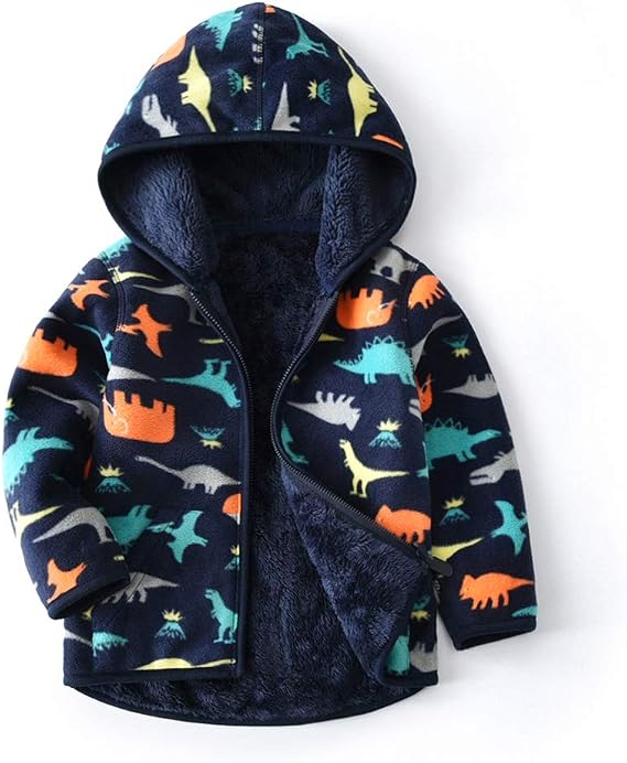 Feidoog Toddler Polar Fleece Jacket Hooded Baby Boys Girls Autumn Winter Long Sleeve Thick Warm Outerwear,Dark Blue,4-5T