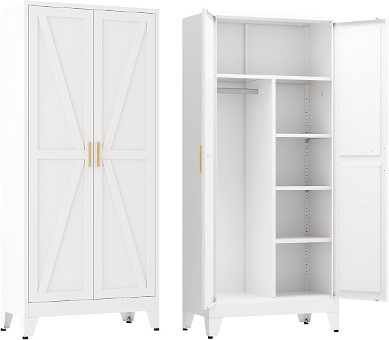 Metal Armoire Wardrobe Closet, Bedroom Armoires with Hanging Rod