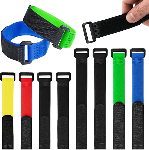 8 Pcs Hook and Loop Cable Strap, Reusable Cable Ties Organisers Durable Functional Ties with Buckles Interconnectable Hook-and-Loop Adjustable Cinch Straps for Stationary Bike, Tires, Helmet