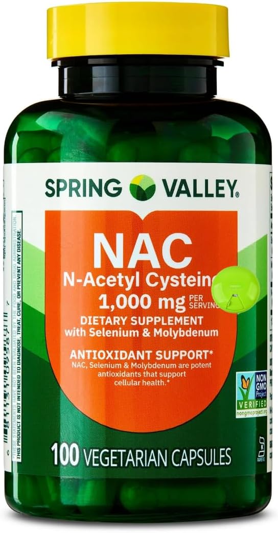 SUREFECT Spring Valley NAC (N-Acetyl Cysteine) 1000mg with Selenium & Molybdenum - Antioxidant Support - 100 Vegetarian Capsules Organizer.