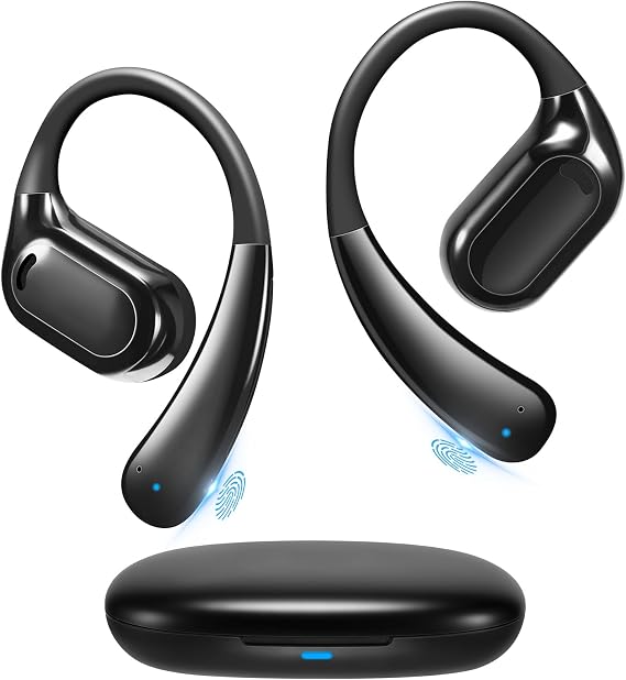 Open-Ear Headphones VG333, Invisible Ultra-Thin Silicone Ear Hook, Snug Fit & Powerful Bass, 70HRS Playtime, Bluetooth 5.3 Conduction Headphones Touch Control Wireless Earbuds