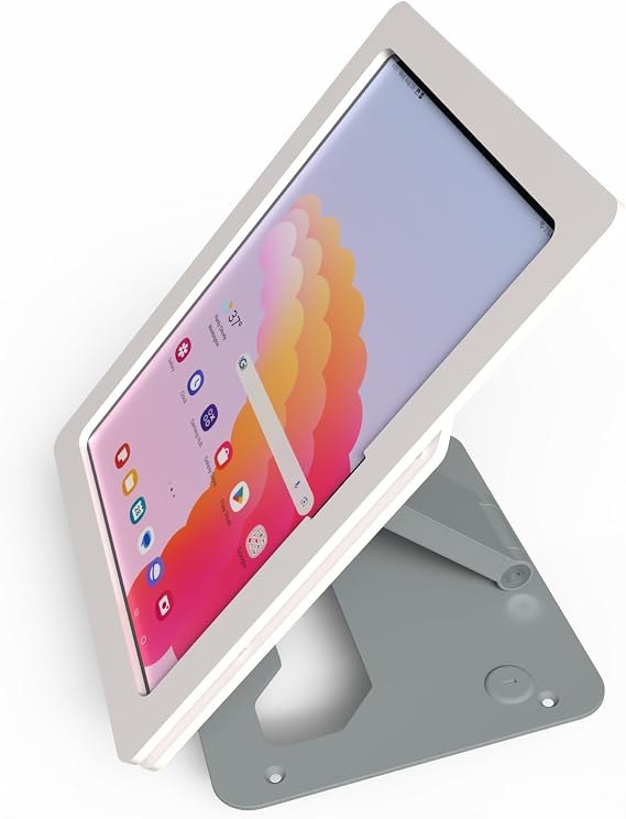 Anti-Theft Acrylic Case with EZ Foldable Aluminum Desktop Stand for Samsung Galaxy TAB Tablets (White, TAB S10+/S9+/S8+/S7+ 12.4, S9 FE+)