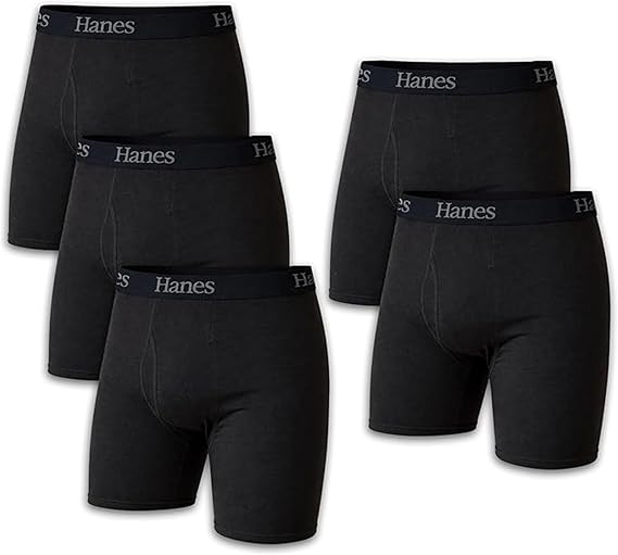 Hanes Men's Underwear Boxer Briefs Pack, Cool & Breathable Cotton Moisture-Wicking Underwear for Men, No Ride Up - Black- 5 Pack Large
