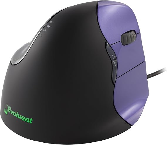 Evoluent Inventor of The Vertical Mouse VM4S Ergonomic Vertical Mouse Right Hand Small Wired USB, Sculpted for Comfort, Reduces Wrist Strain, 4 Speeds, 6 Customizable Buttons in Windows