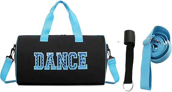 Dance Duffle Bag for Girls, Kids Toy Storage Bag,Weekend Bag,Overnight Bag,Gymnastics bag 17"Lx9"Wx9"H (Blue Set-stretch band)