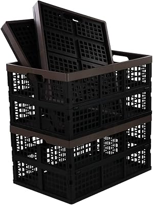 Bringer 4-Pack 40 L Plastic Collapsible Storage Crate, Stackable Folding Storage Baskets