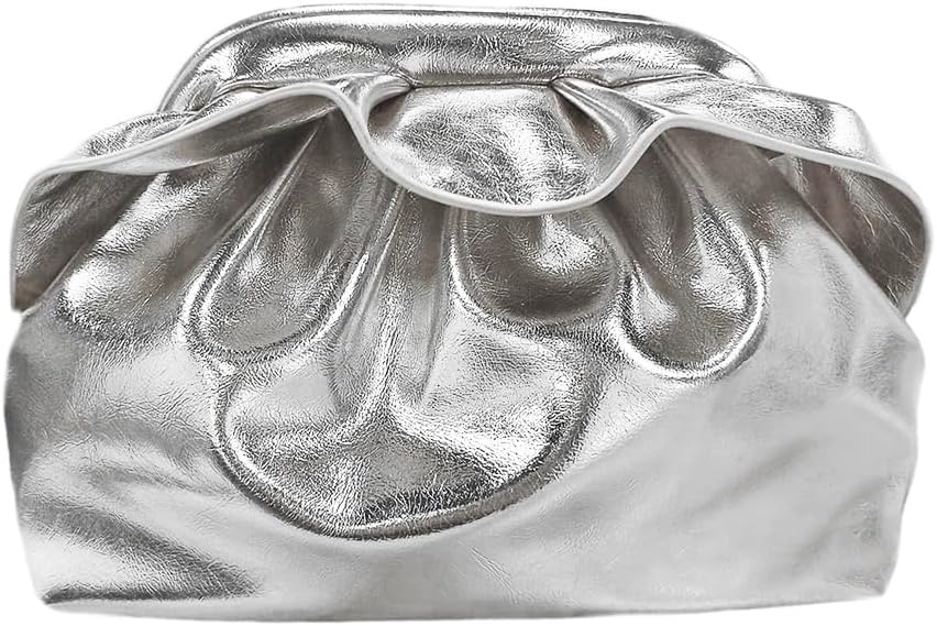 Women's PU Leather Clutch Handbags Ruched Bag Purse Formal Evening Bag Small Elegant Dressy Handbag