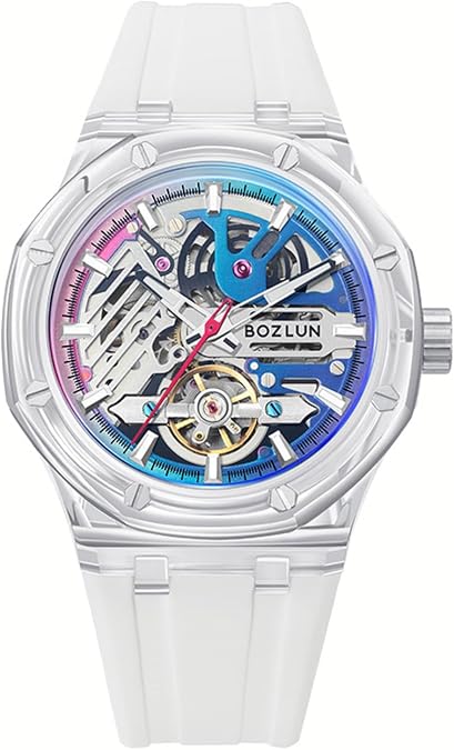 SKMEI Men's Mechanical Watches with Luminous Automatic Wrist Watches Gradient Color Spray Craft Hollow Flywheel