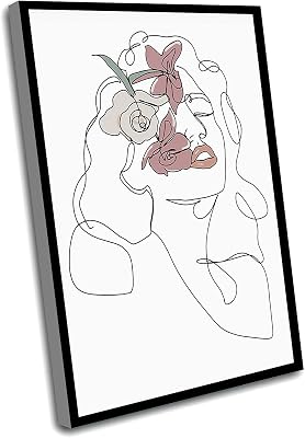 Bathroom Decorations For Girls,Line Drawing Art,Flower Face Woman Line Drawing,Flower Woman Art,Modern Female Wall Art,Minimalist Rose Woman Art Canvas Wall Art,8x12 Inch Framed Wall Art