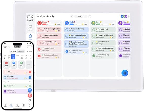 10.1 Inch Digital Calendar Chore Chart, HD Touchscreen WiFi Interactive Display Digital Calendar Planner, Syncs with Online Calendars, Vertical Wall Mount for Women Mom (UK Plug)
