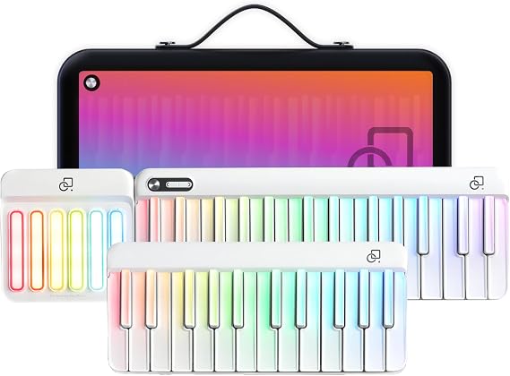 PopuPiano Smart Full Piano Keyboard with Colored Light-Up Keys, Speaker, Smart Interactive Sing-Along with Chords, Free Lessons & Games Teaching, MIDI, Weighted Keys, Sustain Pedal Jack, Piano-135MFW