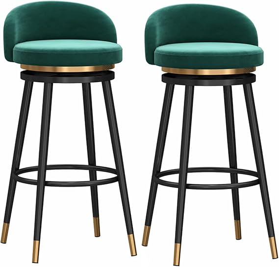 360° Velvet Swivel Bar Stools with Adjustable Bar Stools Set of 2, Vintage Industrial Bar Stool-Farmhouse Swivel Bar Stool-Swivel Kitchen Island Dining Chair blackBar Stool (Seat Height：25-29 Inch)