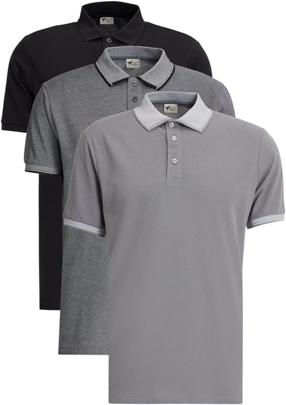 AC&Co/Gold Star Classics Men's Non-Wicking Cotton Slim Fit Curlproof Polo Collar Basic T-Shirt