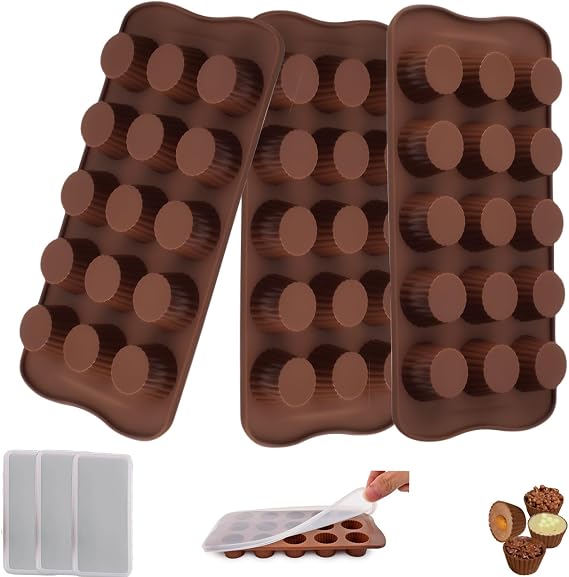 Pack of 3 Silicone Chocolate Moulds 15 Holes BPA-Free Chocolate Mould Silicone Ice Cube Mould Silicone with Lid Make Your Own Chocolates Silicone Mould Chocolate for Chocolates Ice Cubes
