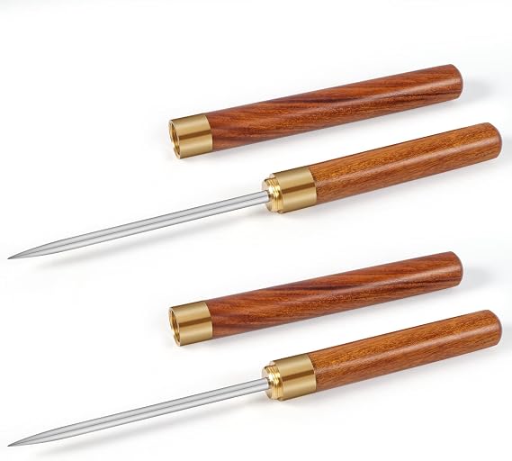 2 Pack 304 Stainless Steel Ice Picks with Wooden Protective Cover | Non-Slip Pine Wood Handle, 9 Inch Portable Bartender Tool, For Kitchen Bar Camping Frozen Food Tea Cake
