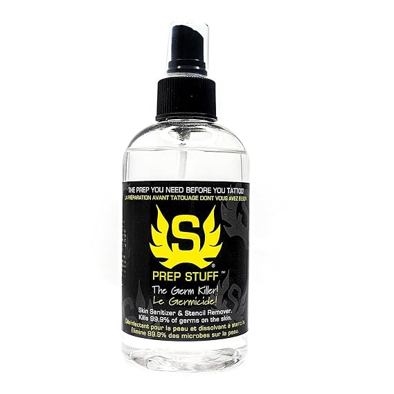 Stencil Stuff Prep Stuff Tattoo Prep Spray, 8oz Pre-Tattoo Skin Cleanser & Stencil Remover, Vegan-Friendly Tattoo Skin Prep Solution for Professional Artists, Removes Oil and Residue
