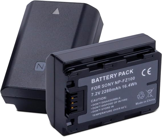 2-Pack NP-FZ100 Battery Replacement Compatible for Sony Alpha A1, A9 II, A7R III, A7R IV, A7R V, A7S III, A7 III, A7 IV, A6600, A7C, A7C II, Camera A6700, A6600, Upgrade Battery 7.2V 2280mAh
