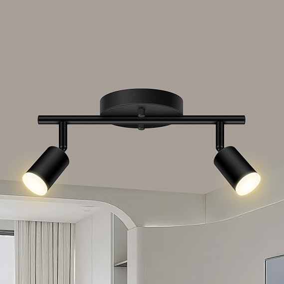AUQUEE 2 Light Track Lighting Fixtures Ceiling, 8W/2700K Black Track Lighting with Acrylic Lampshade & Rotatable Light Heads, 20000hrs Lifespan, Modern LED Track Lights Ceiling for Kitchen/Hallyway
