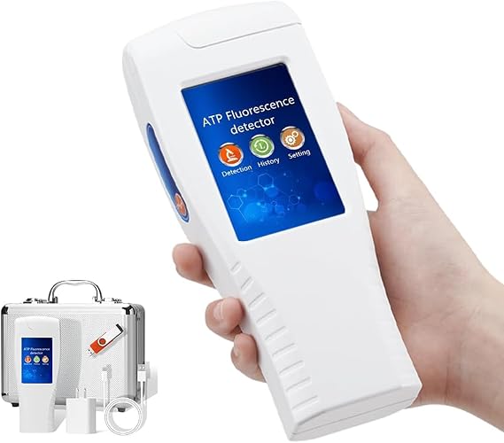 Handheld ATP Fluorescence Detector, Portable ATP Tester Meter with 15s Rapid Testing, 0-999,999 RLU High Precision ATP Meter, Surface Hygiene Monitoring for Restaurants, Hospitals, Food Processing