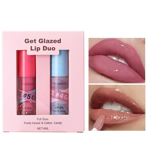 Tuliamore Fruits Lip Oil Set, 2 Piece Collection, Colorful Tinted Lip Gloss Gift Box (2 PCS #A, 1)