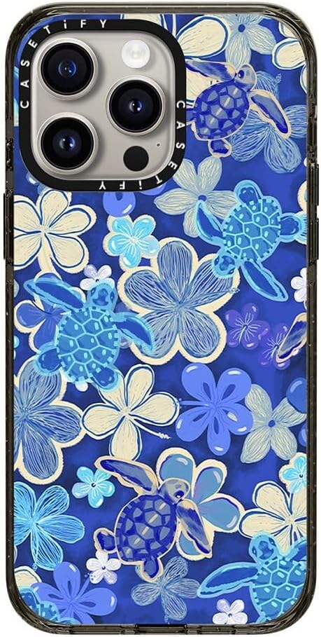 Casetify Impact Case for iPhone 15 Pro Max [4X Military Grade Drop Tested / 8.2ft Drop Protection] - Flower Prints - Ocean Child by Blackbough Swim - Clear Black CTF-27298827-16005970