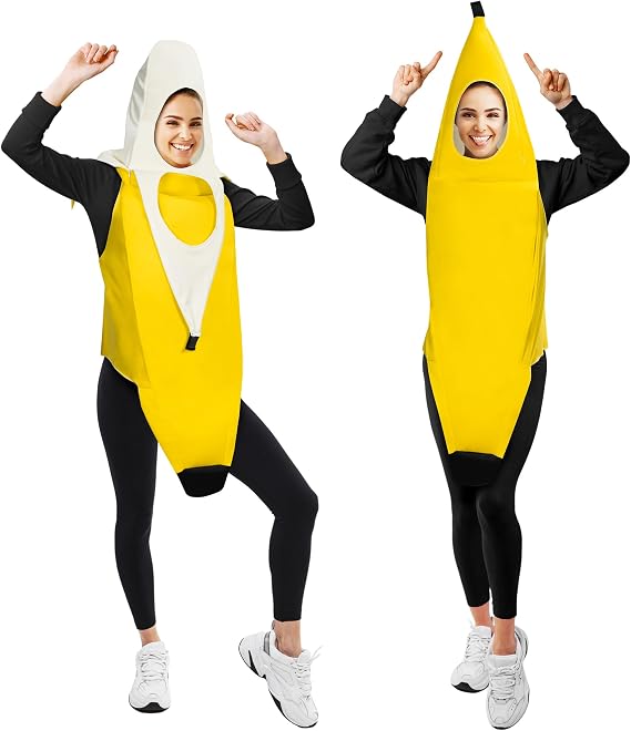 Zadin Banana Costume Adult Suit, Crazy Funny Banana 2026 Halloween Costume for Men Women Teen, Silly Peely Banana Hat Fruit