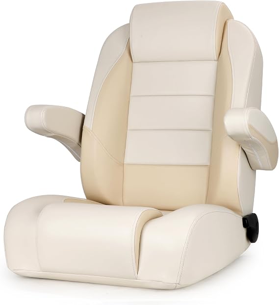 NORTHCAPTAIN Premium Reclining High Back Pontoon Captain's Chair Boat Bucket Seat with Removable Armrest,Ivory/Beige