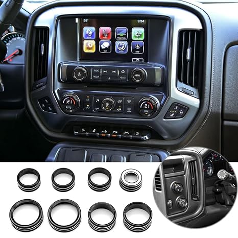AC Audio Knob Cover Compatible with Chevrolet Chevy Suburban Tahoe GMC Acadia Yukon Terrain Dash Auto Climate Control Volume Turn Signal 4WD Light Switch Knob Button Cover Trim Ring (Black)