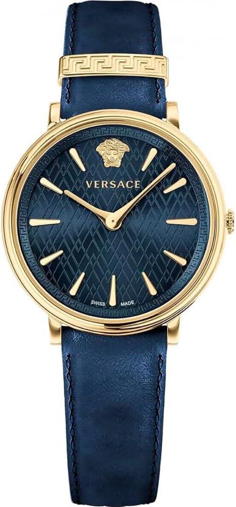 Versace VE81004 19 Women's Analogue Quartz Watch with Leather Strap, Gold, Strap.