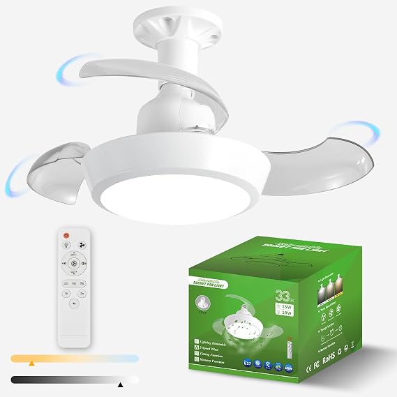 Socket Fan Light with Remote, 17.9" Small Ceiling Fans with Lights, Infinitely Dimmable, Timed and 3-Speed Wind Speeds, Easy Install Screw-in E26 Base for Bedroom Kitchen Garage Living Room