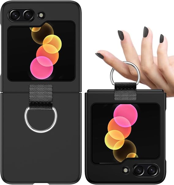AICase for Samsung Galaxy Z Flip 7 FE Case/Z Flip 6 Case with Ring, Protective Slim Thin Women Girl Cute Phone Case, Black