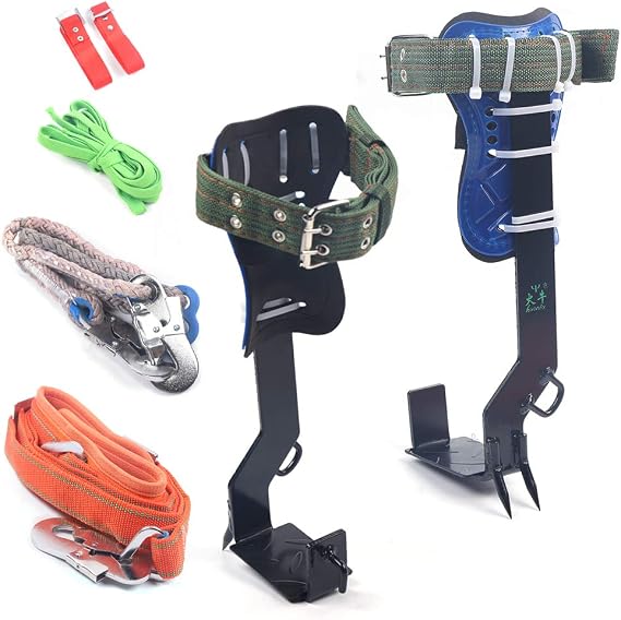 Tree Pole Climbing Spike Kit, 2 Gear Tree Climbing Spikes Set Belt Straps Gloves Carabiner Ropes Tool for Logging, Tree surgen, Hunting