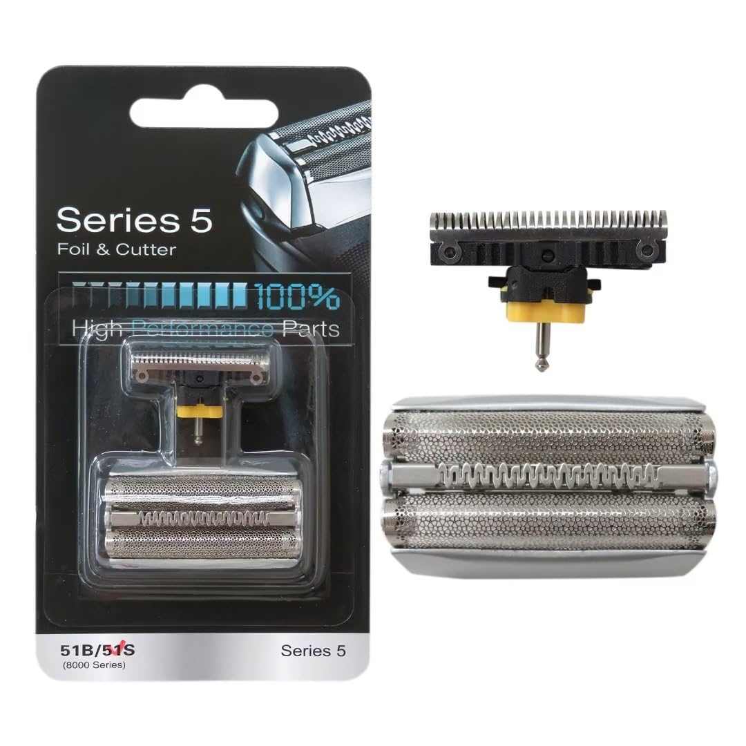 2025 Version 51S Electric Shaver Replacement Foil Head with Cutter for B-raun Series 5 5643, 5644, 5645, 5646, 5647, 5649, 5751, 5757, 5758 Silver, New Packaing