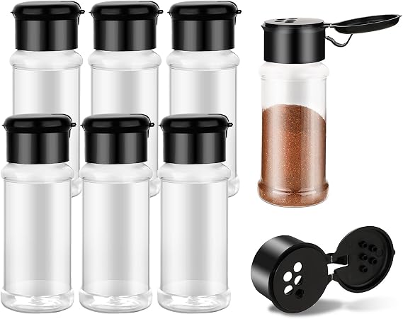 Molain 6 Pcs Plastic Spice Jars with Shaker Lids, 3 oz Seasoning Containers, Round Empty Spice Bottles Storage Clear Seasoning Bottles Storage Spice, Peppers, Salt for Spice Rack, Drawer, Cabinet