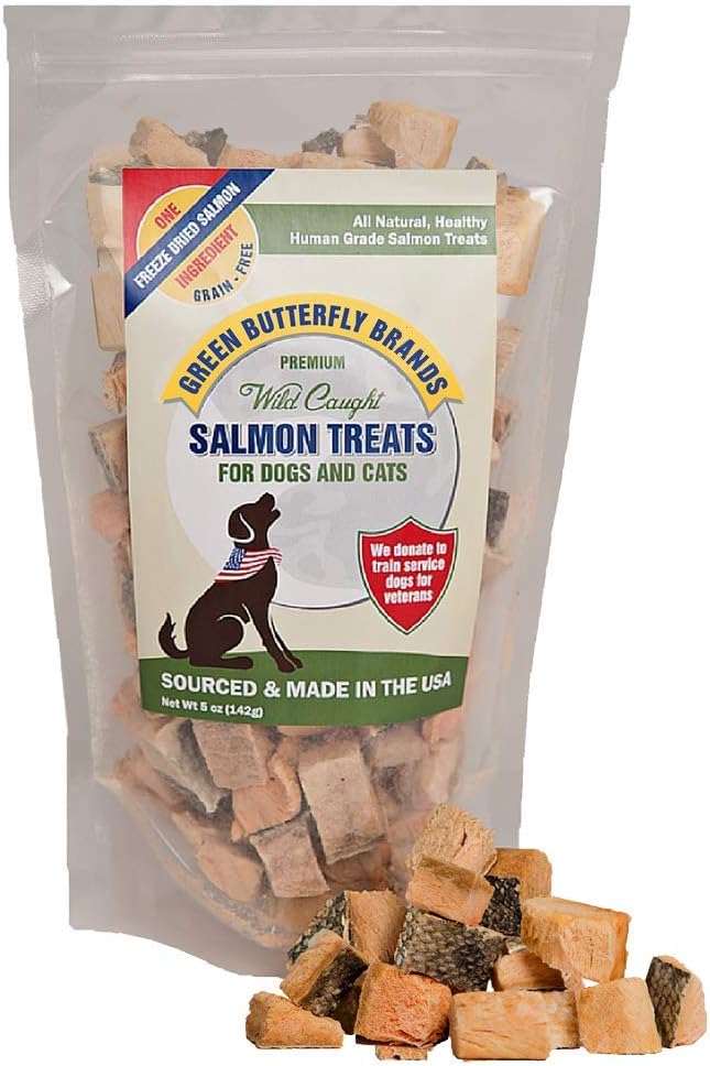 Salmon Dog Treats – Made in USA Only – 1 Ingredient: Wild Caught American Salmon – Freeze Dried Raw, Human Grade – No Additives or Preservatives - Grain Free Cat Snack, 5 Ounces