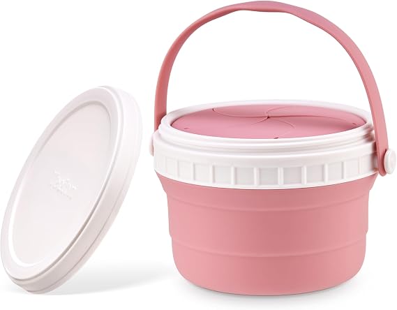 No Spill Silicone Toddler Snack Containers, Detachable Silicone Flap for Filling&Cleaning, Crumb-Free Hard Plastic Screw Travel Lid, Ultra-Soft for Baby Kids Hand In-Out, Snack Cup Holder 12 oz